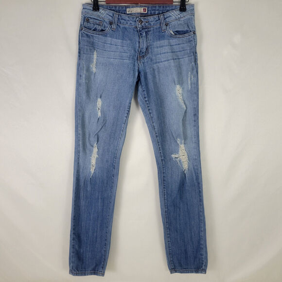 GJG Jeans Juniors 9 Blue Denim Low‎ Rise Womens Destroyed Skinny Leg Distressed - Picture 1 of 16